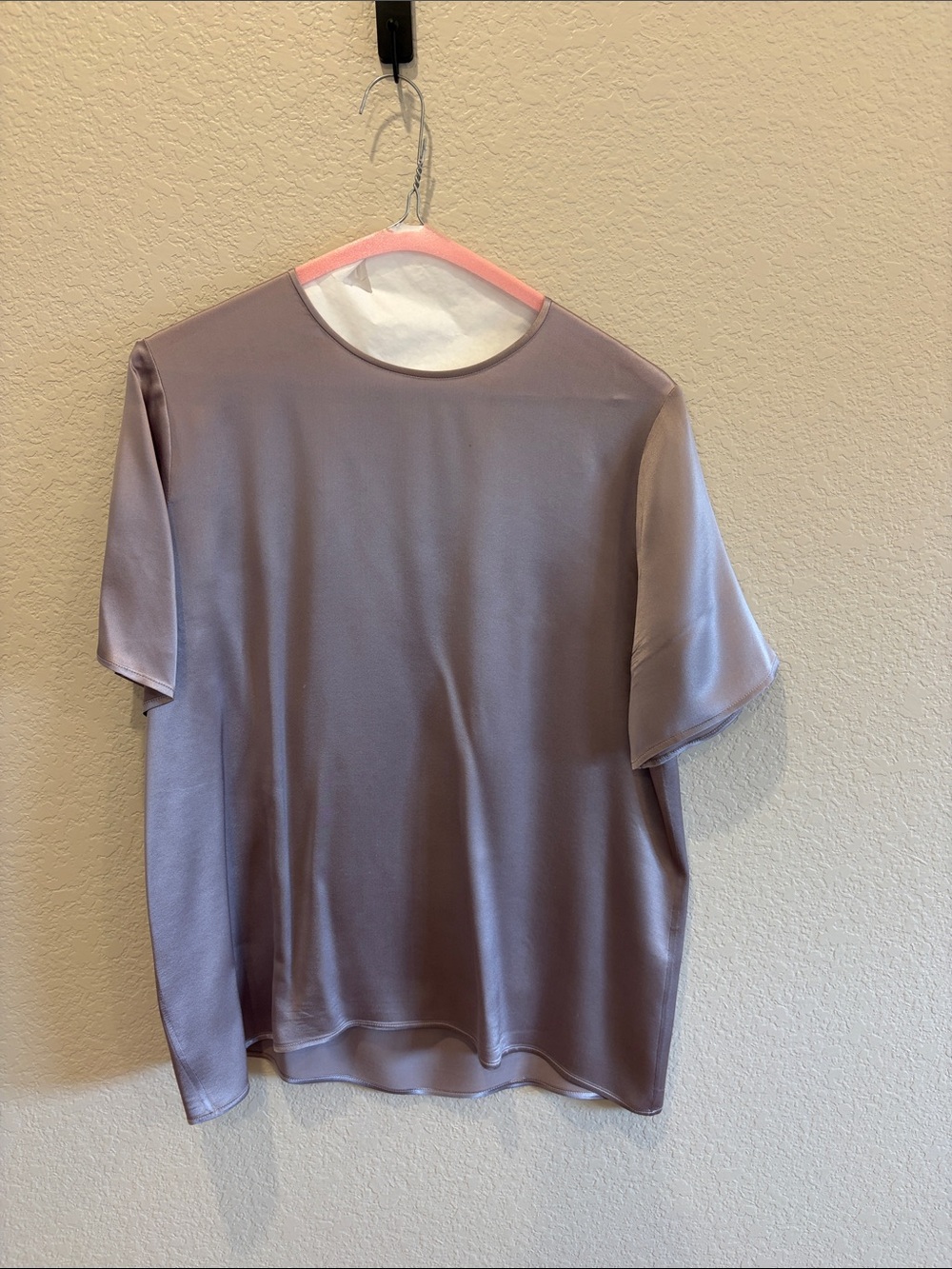 Eleventy Silk Short-Sleeve Blouse in Dusty Lavender